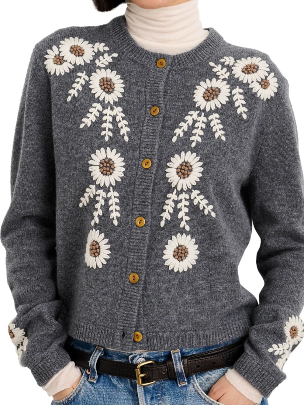 Alex Mill Becca Embroidered Floral Merino Wool Cardigan